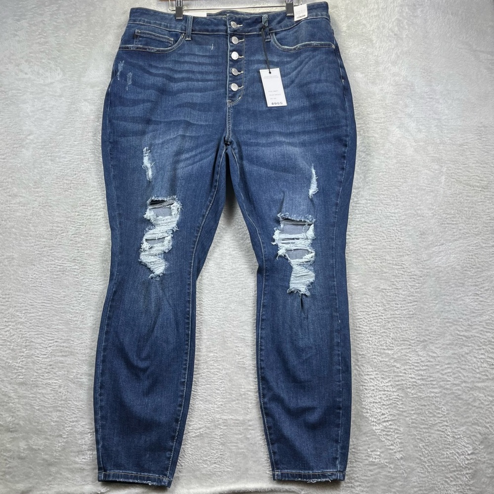 Judy Blue Dark Blue High-Rise Skinny Jeans with Distressed Knees